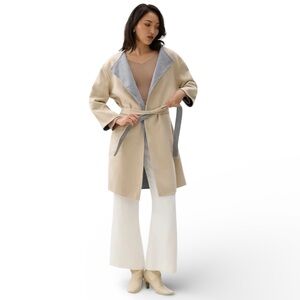 Love Bonito Reversible Wool Blend Belted Wrap Coat Beige Gray Size 1 US 6